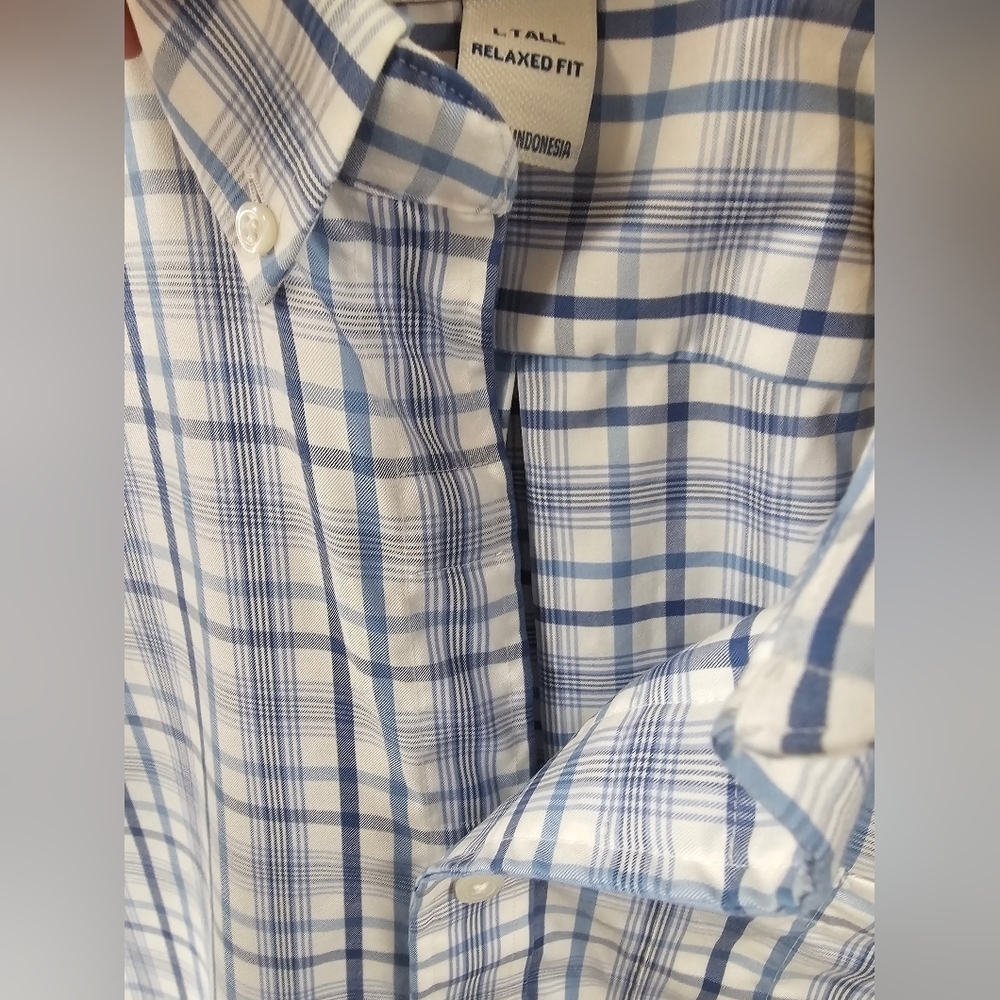 Duluth Trading Magnaready Relaxed Fit Shirt L Tall Blue Plaid Short Sleeves - Picture 4 of 6